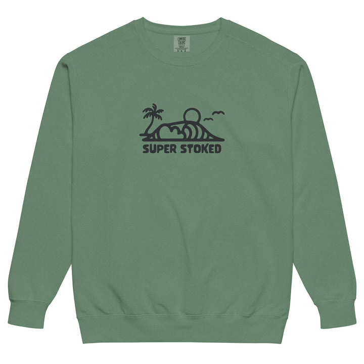 Dream Lines Unisex Garment-Dyed Sweatshirt in Light Green, front view — Super Stoked
