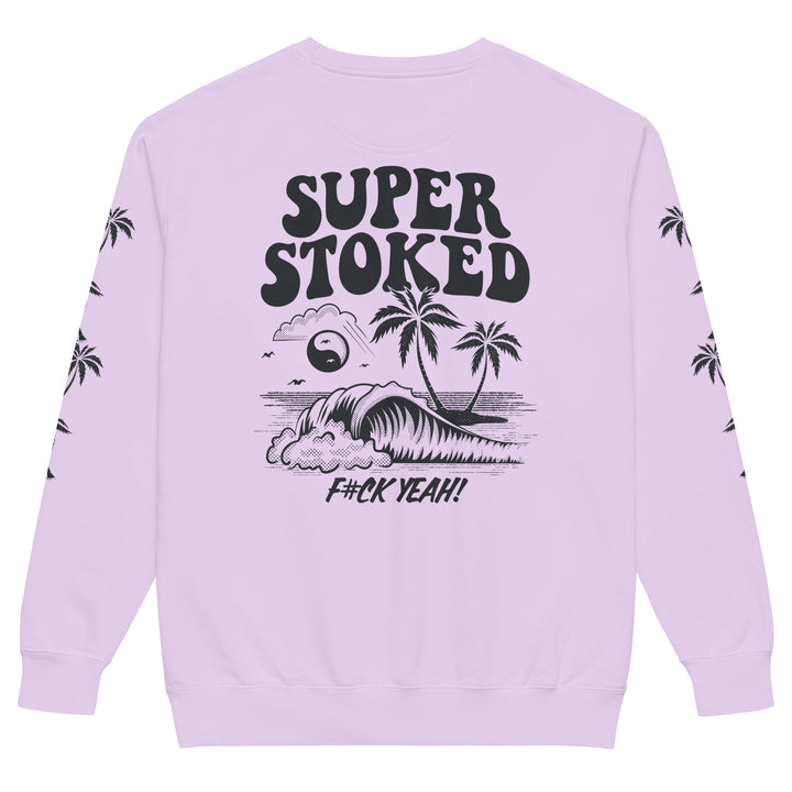 Island Peak Unisex Garment-Dyed Sweatshirt in Orchid, back view — Super Stoked