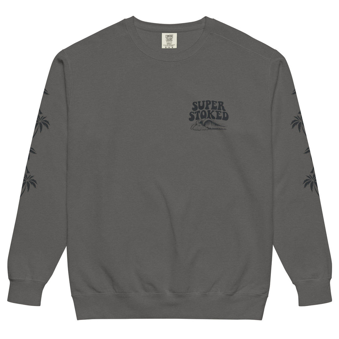 Island Peak Unisex Garment-Dyed Sweatshirt in Pepper, front view — Super Stoked