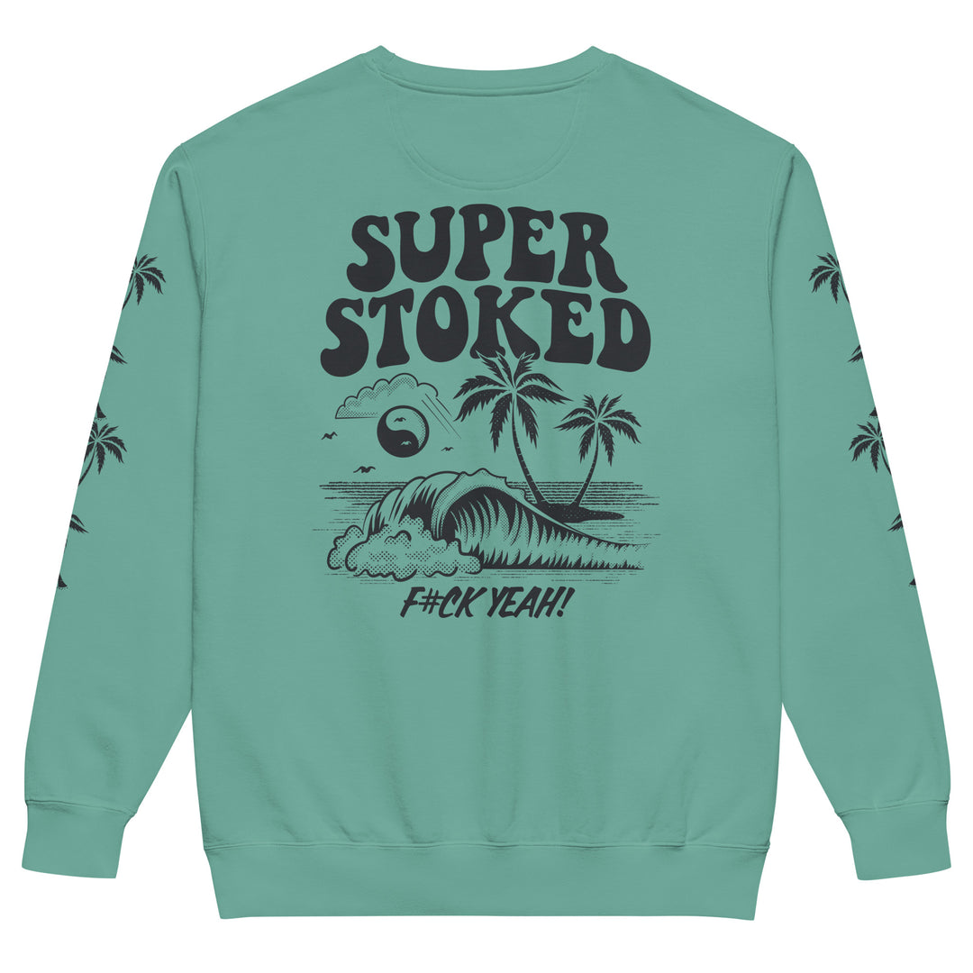 Island Peak Unisex Garment-Dyed Sweatshirt in Seafoam, back view — Super Stoked