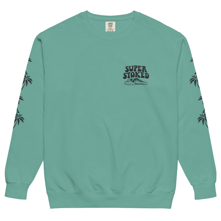 Island Peak Unisex Garment-Dyed Sweatshirt in Seafoam, front view — Super Stoked