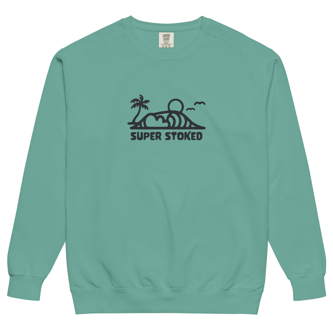 Dream Lines Unisex Garment-Dyed Sweatshirt in Seafoam, front view — Super Stoked