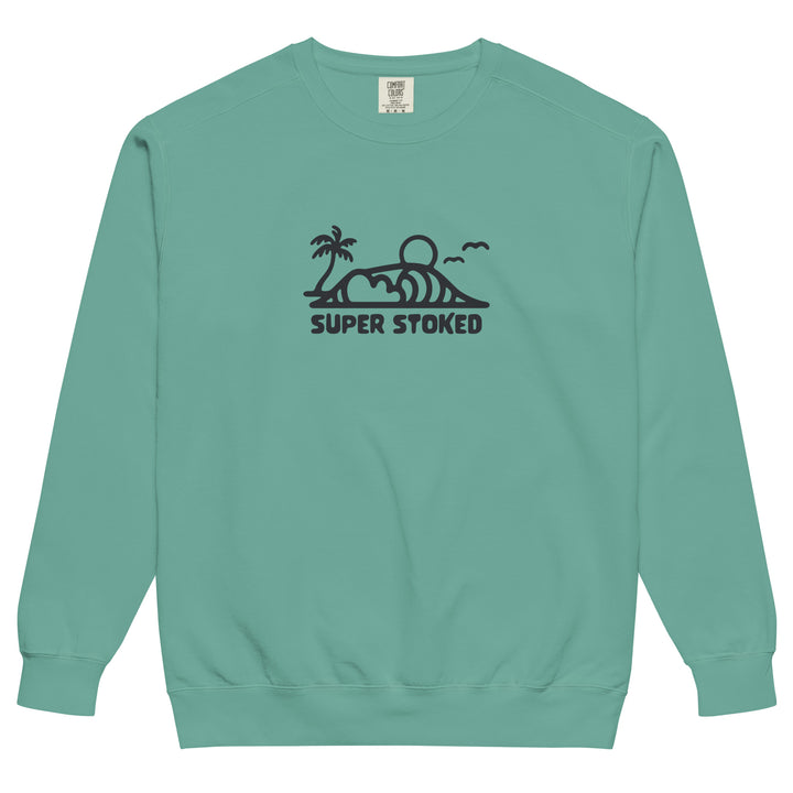 Dream Lines Unisex Garment-Dyed Sweatshirt in Seafoam, front view — Super Stoked