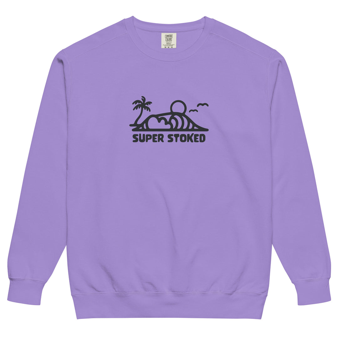 Dream Lines Unisex Garment-Dyed Sweatshirt in Violet, front view — Super Stoked