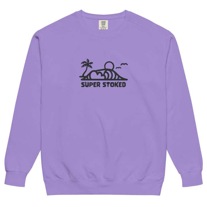 Dream Lines Unisex Garment-Dyed Sweatshirt in Violet, front view — Super Stoked