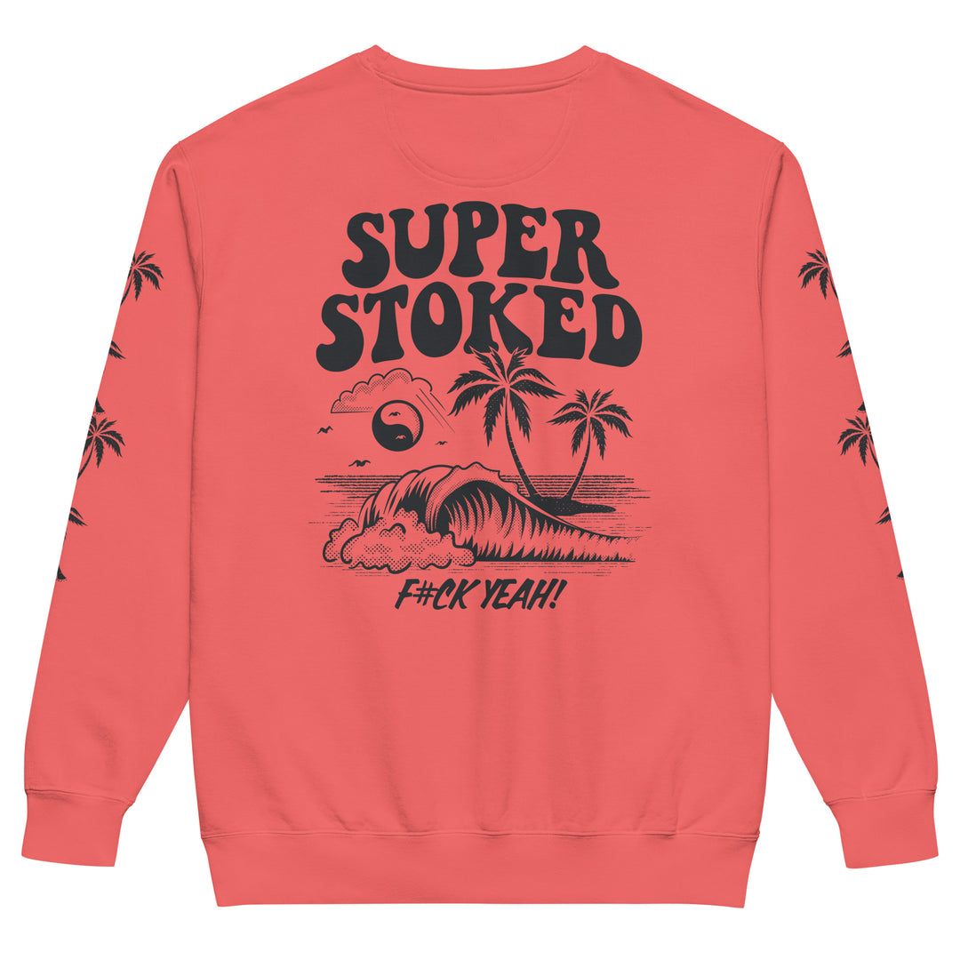 Island Peak Unisex Garment-Dyed Sweatshirt in Watermelon, back view — Super Stoked