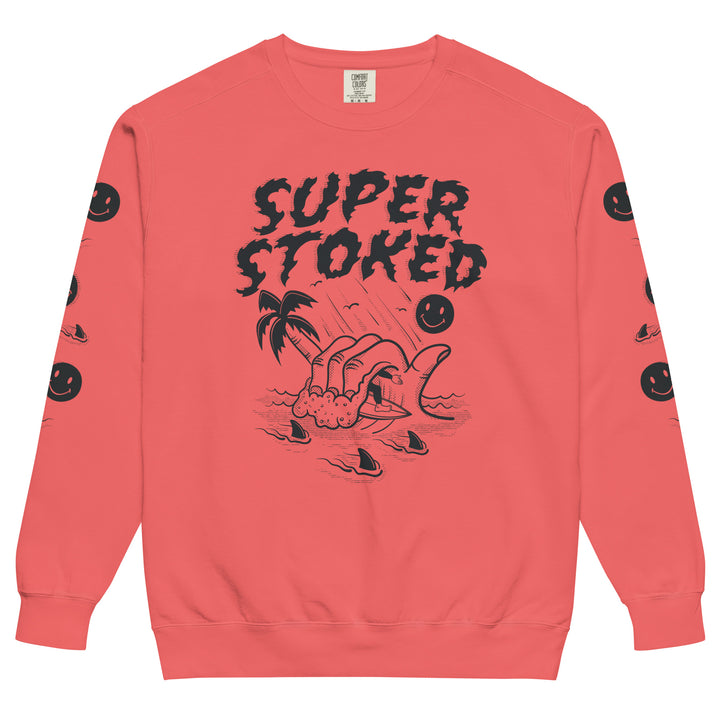 Sharker Barrel Unisex Garment-Dyed Sweatshirt in Watermelon, front view — Super Stoked