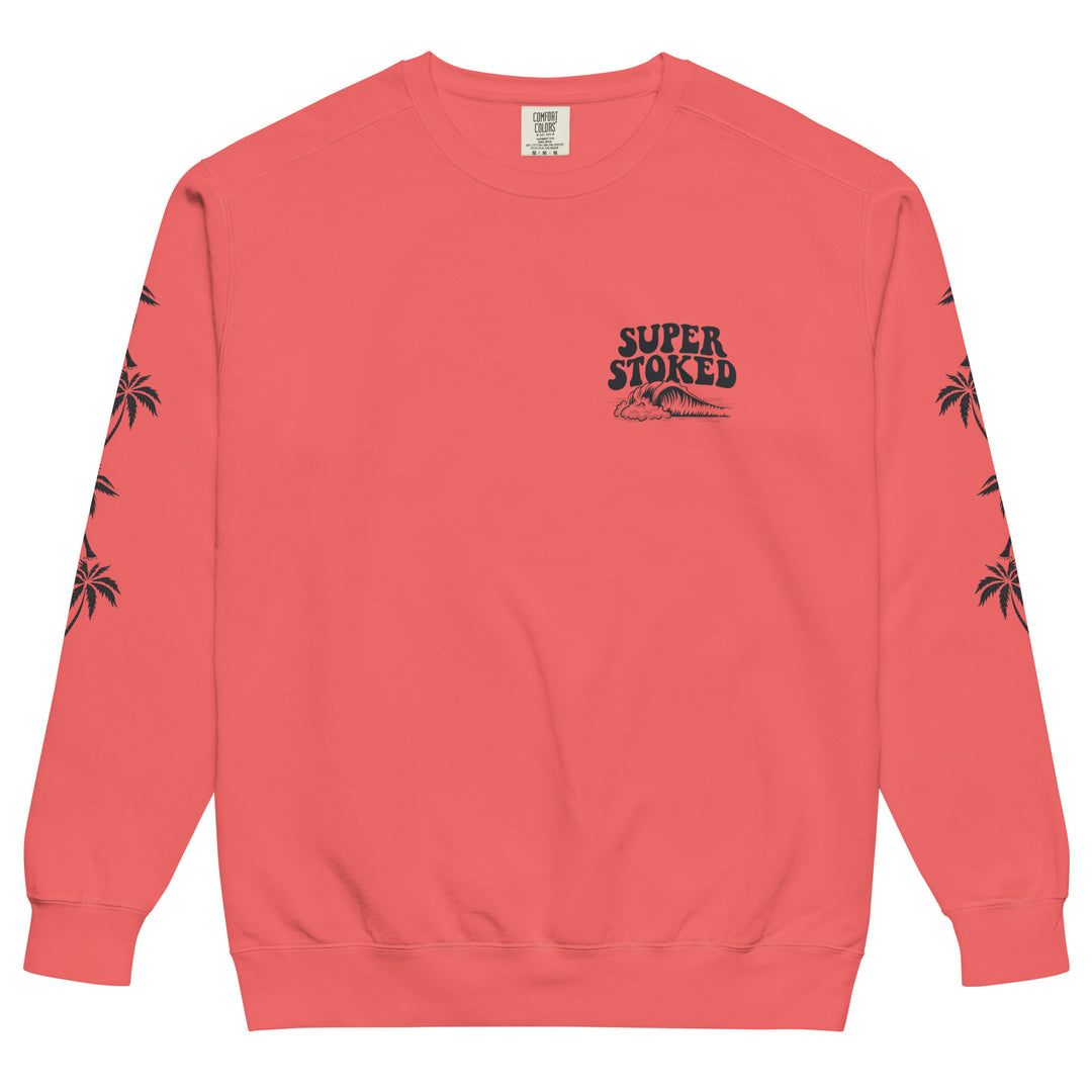 Island Peak Unisex Garment-Dyed Sweatshirt in Watermelon, front view — Super Stoked