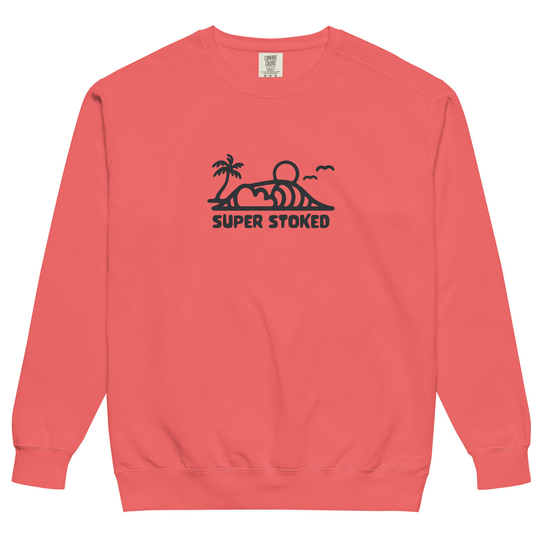 Dream Lines Unisex Garment-Dyed Sweatshirt in Watermelon, front view — Super Stoked