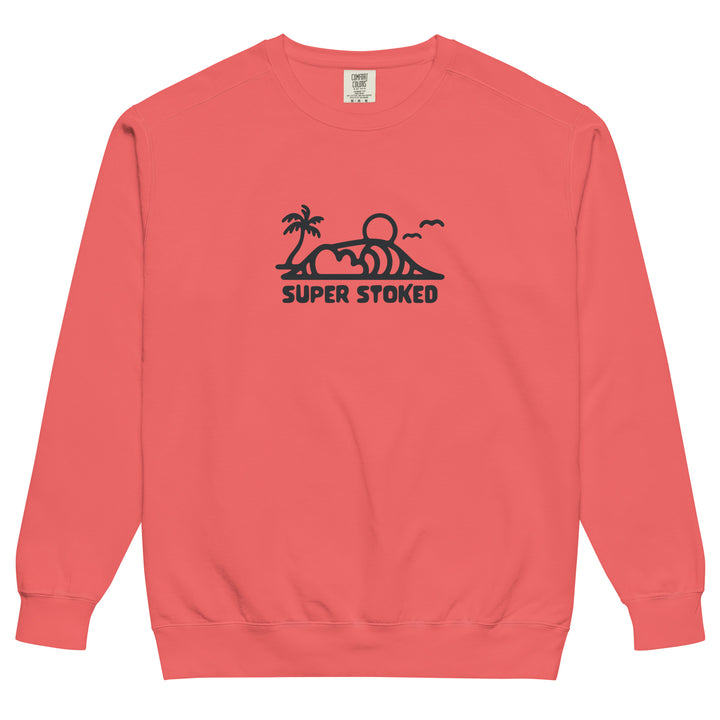 Dream Lines Unisex Garment-Dyed Sweatshirt in Watermelon, front view — Super Stoked