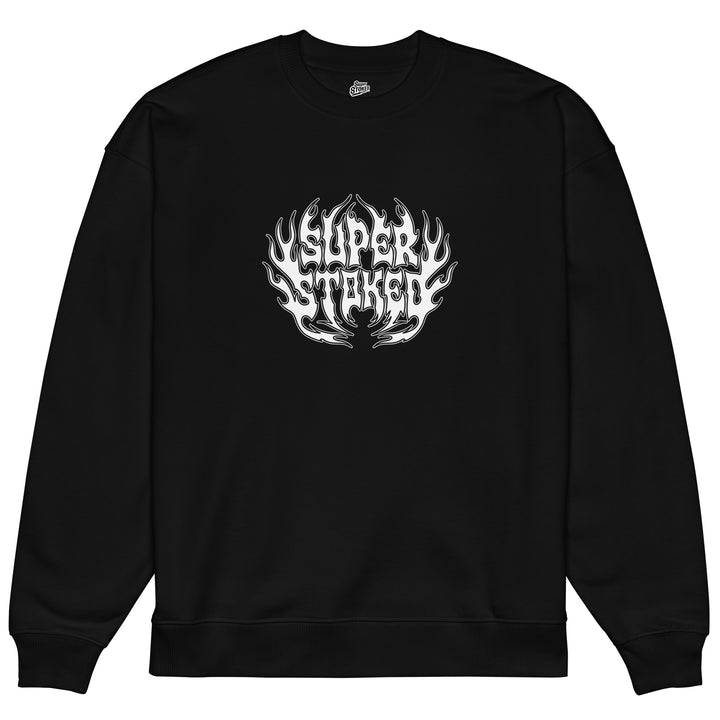 Hellfire Unisex Organic Oversized Sweatshirt in Black, front view — Super Stoked