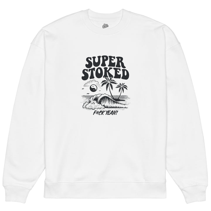 Island Peak Unisex Organic Oversized Sweatshirt in White, front view — Super Stoked