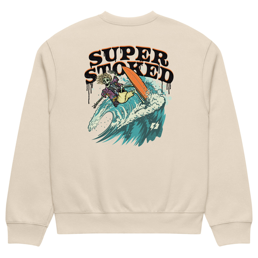 Surf &amp; Destroy Unisex Oversized Heavyweight Sweatshirt in Dust, back view — Super Stoked