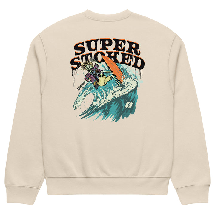 Surf &amp; Destroy Unisex Oversized Heavyweight Sweatshirt in Dust, back view — Super Stoked