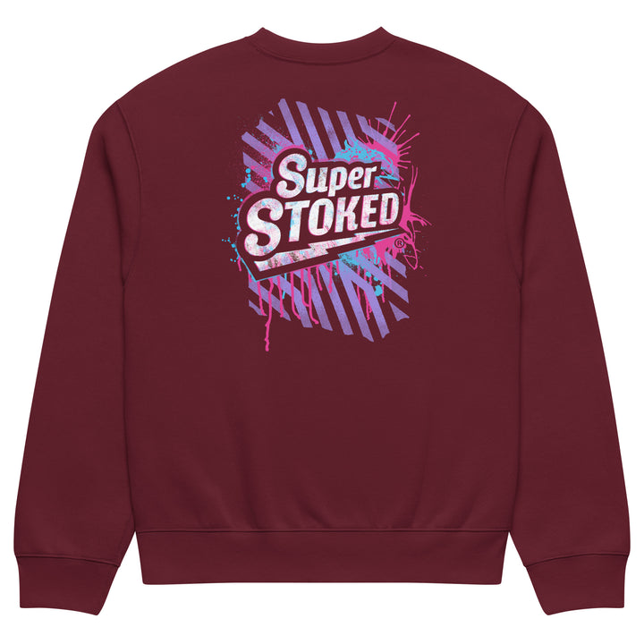 New Wave Unisex Oversized Heavyweight Sweatshirt in Maroon, back view — Super Stoked