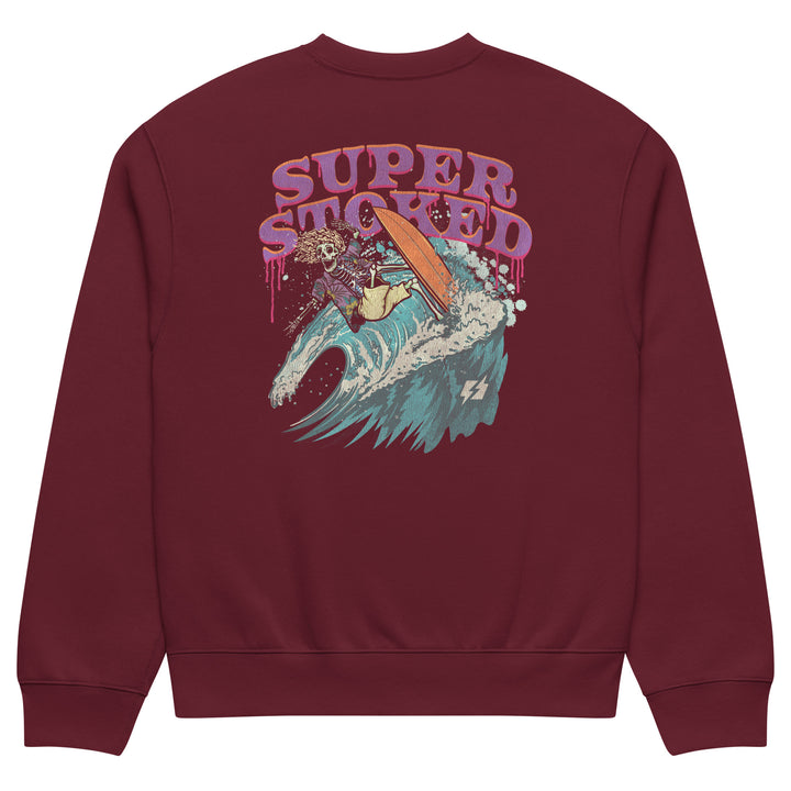 Surf &amp; Destroy Dark Base Unisex Oversized Heavyweight Sweatshirt in Maroon, back view — Super Stoked