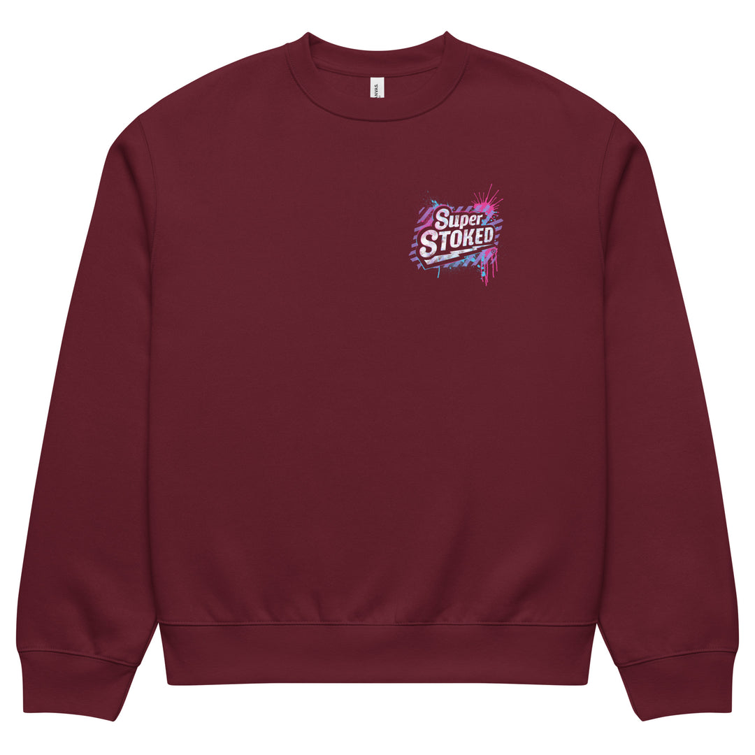 New Wave Unisex Oversized Heavyweight Sweatshirt in Maroon, front view — Super Stoked