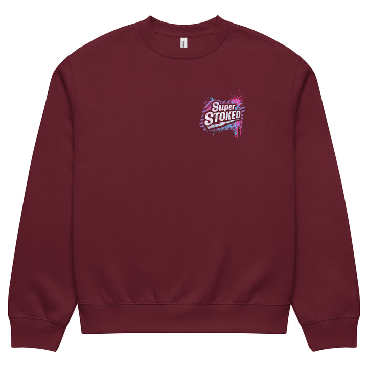 New Wave Unisex Oversized Heavyweight Sweatshirt in Maroon, front view — Super Stoked