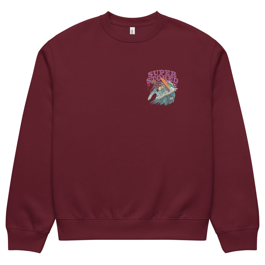 Surf &amp; Destroy Dark Base Unisex Oversized Heavyweight Sweatshirt in Maroon, front view — Super Stoked
