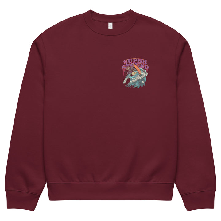 Surf &amp; Destroy Dark Base Unisex Oversized Heavyweight Sweatshirt in Maroon, front view — Super Stoked