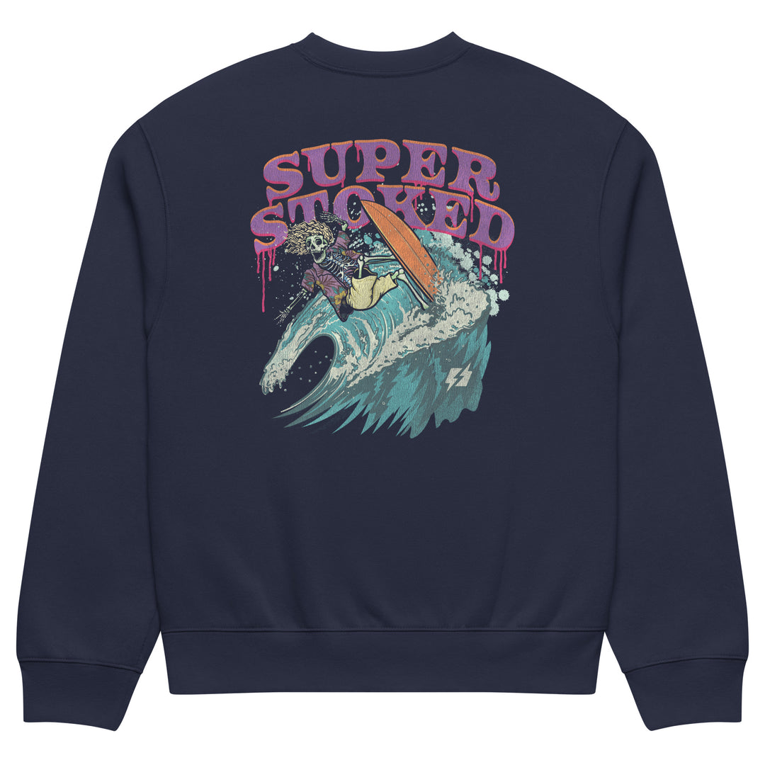 Surf &amp; Destroy Dark Base Unisex Oversized Heavyweight Sweatshirt in Navy, back view — Super Stoked