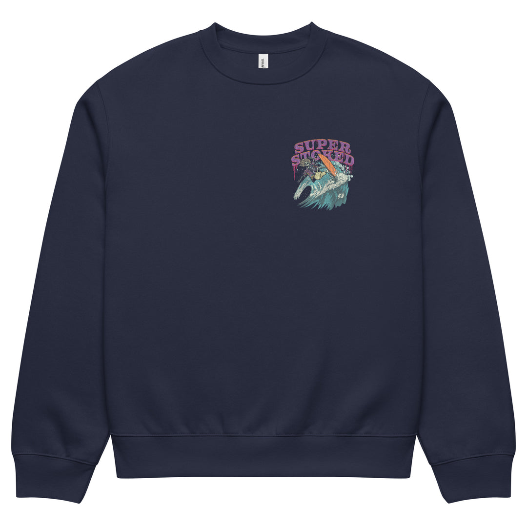 Surf &amp; Destroy Dark Base Unisex Oversized Heavyweight Sweatshirt in Navy, front view — Super Stoked
