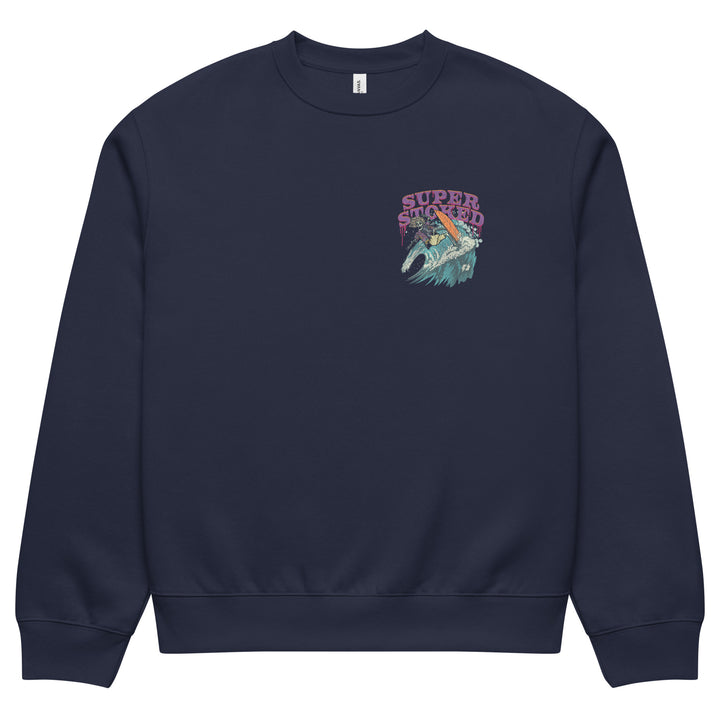 Surf &amp; Destroy Dark Base Unisex Oversized Heavyweight Sweatshirt in Navy, front view — Super Stoked