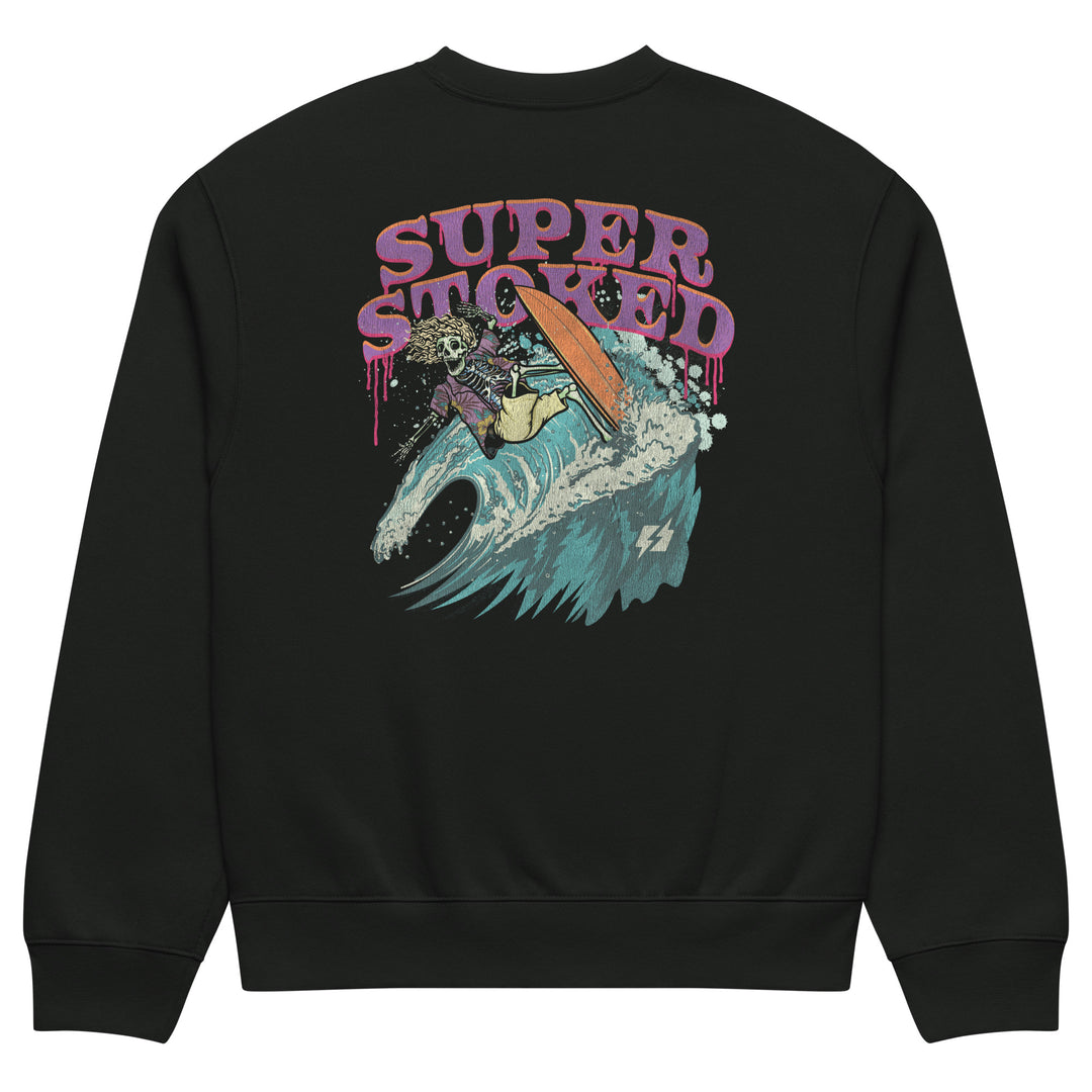 Surf &amp; Destroy Dark Base Unisex Oversized Heavyweight Sweatshirt in Vintage Black, back view — Super Stoked