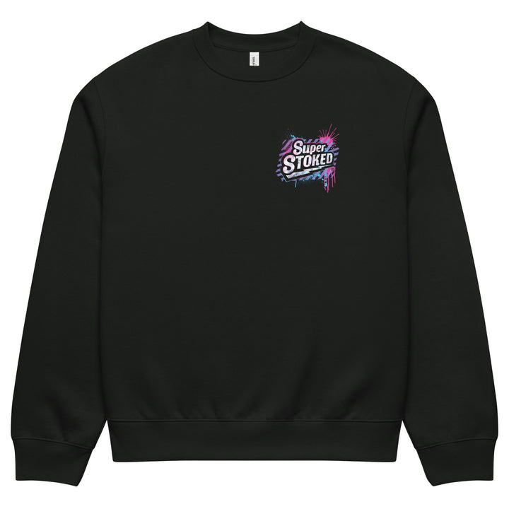 New Wave Unisex Oversized Heavyweight Sweatshirt in Vintage Black, front view — Super Stoked