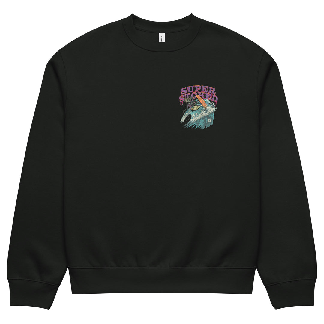 Surf &amp; Destroy Dark Base Unisex Oversized Heavyweight Sweatshirt in Vintage Black, front view — Super Stoked