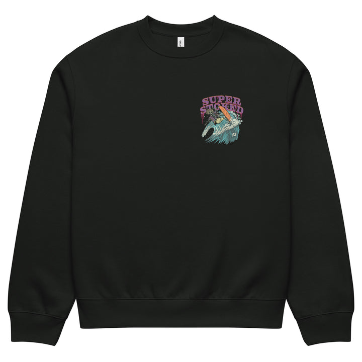 Surf &amp; Destroy Dark Base Unisex Oversized Heavyweight Sweatshirt in Vintage Black, front view — Super Stoked