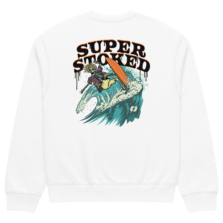 Surf &amp; Destroy Unisex Oversized Heavyweight Sweatshirt in White, back view — Super Stoked