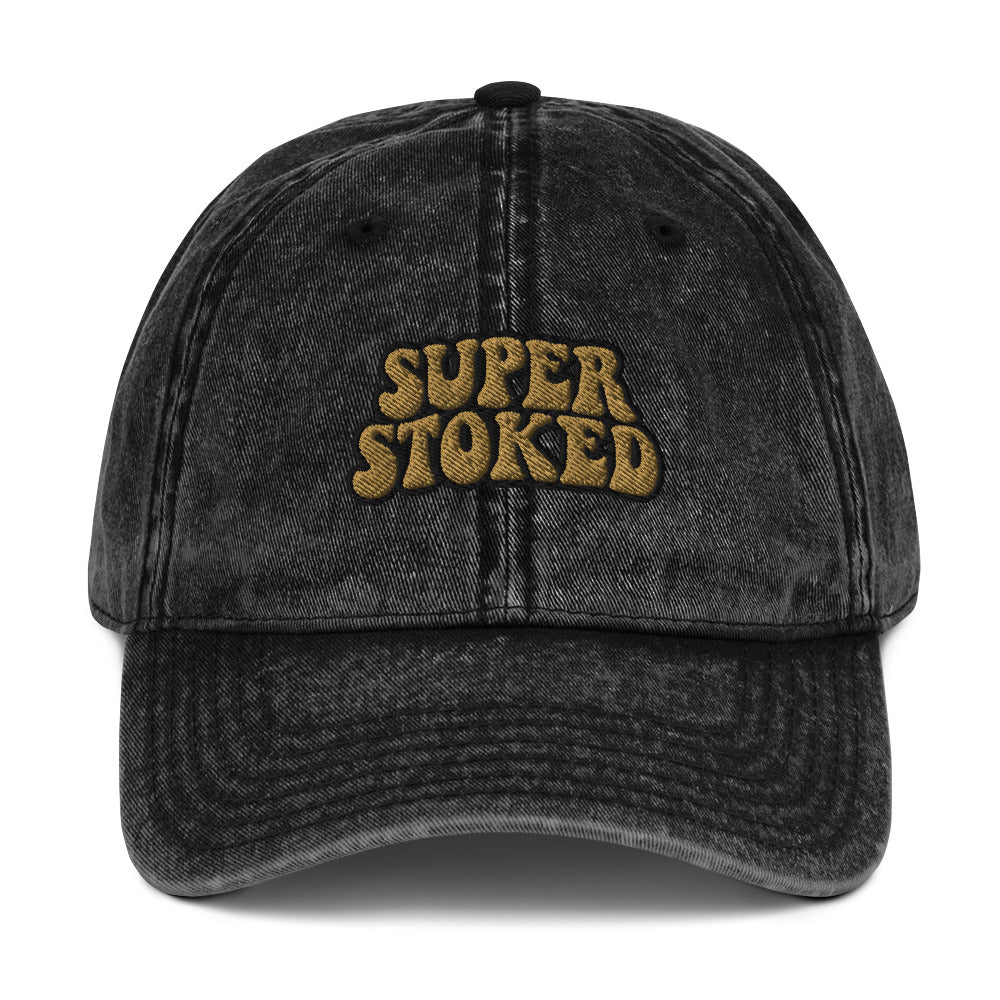 Flashback Vintage Cotton Twill Cap in Black, front view — Super Stoked