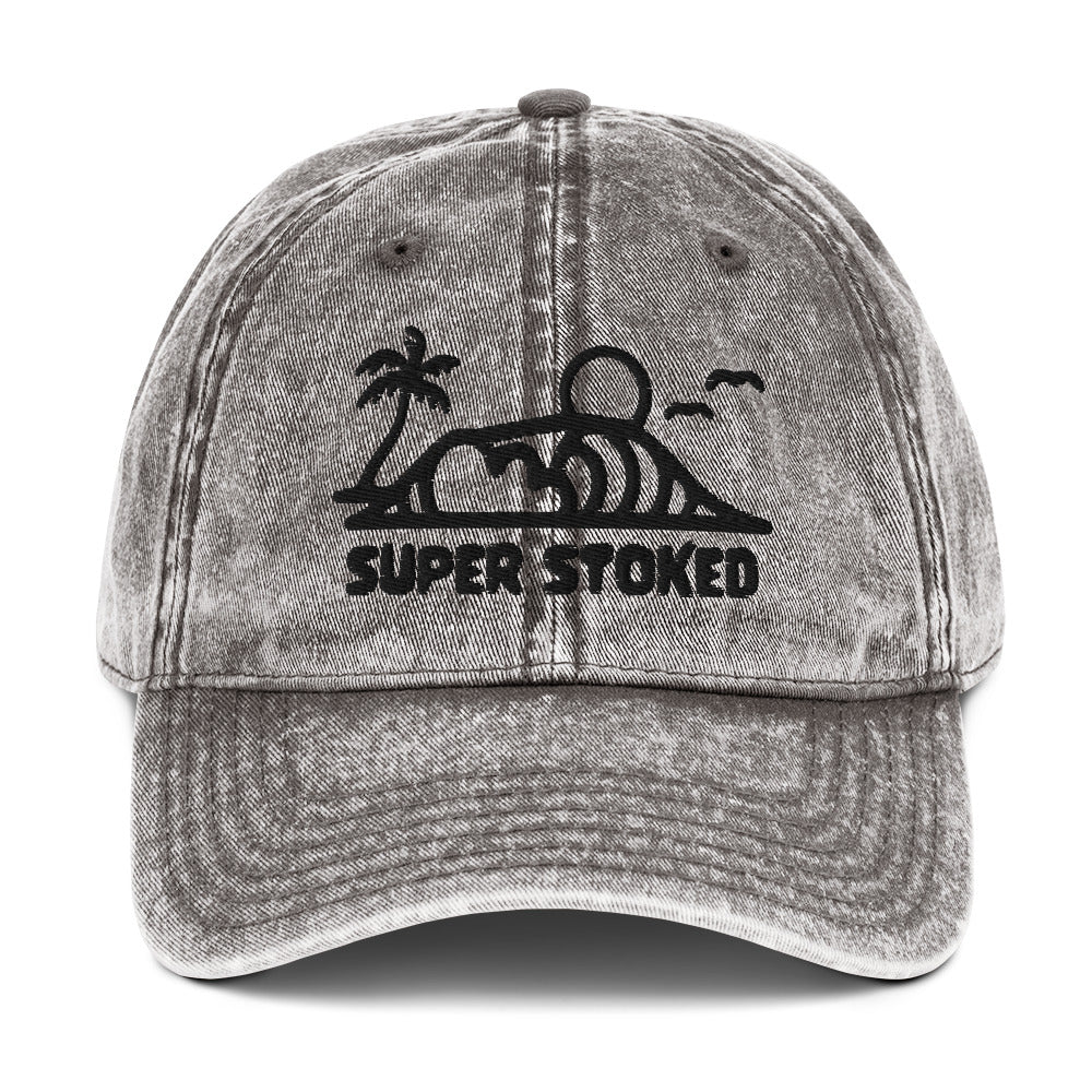 Dream Lines Vintage Cotton Twill Cap in Charcoal Grey, front view — Super Stoked