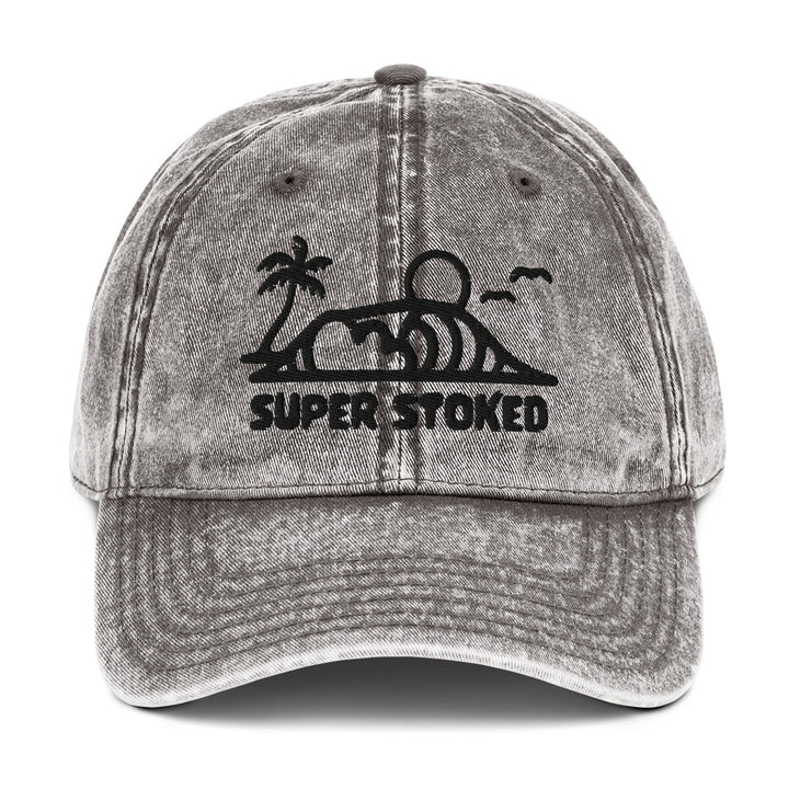 Dream Lines Vintage Cotton Twill Cap in Charcoal Grey, front view — Super Stoked