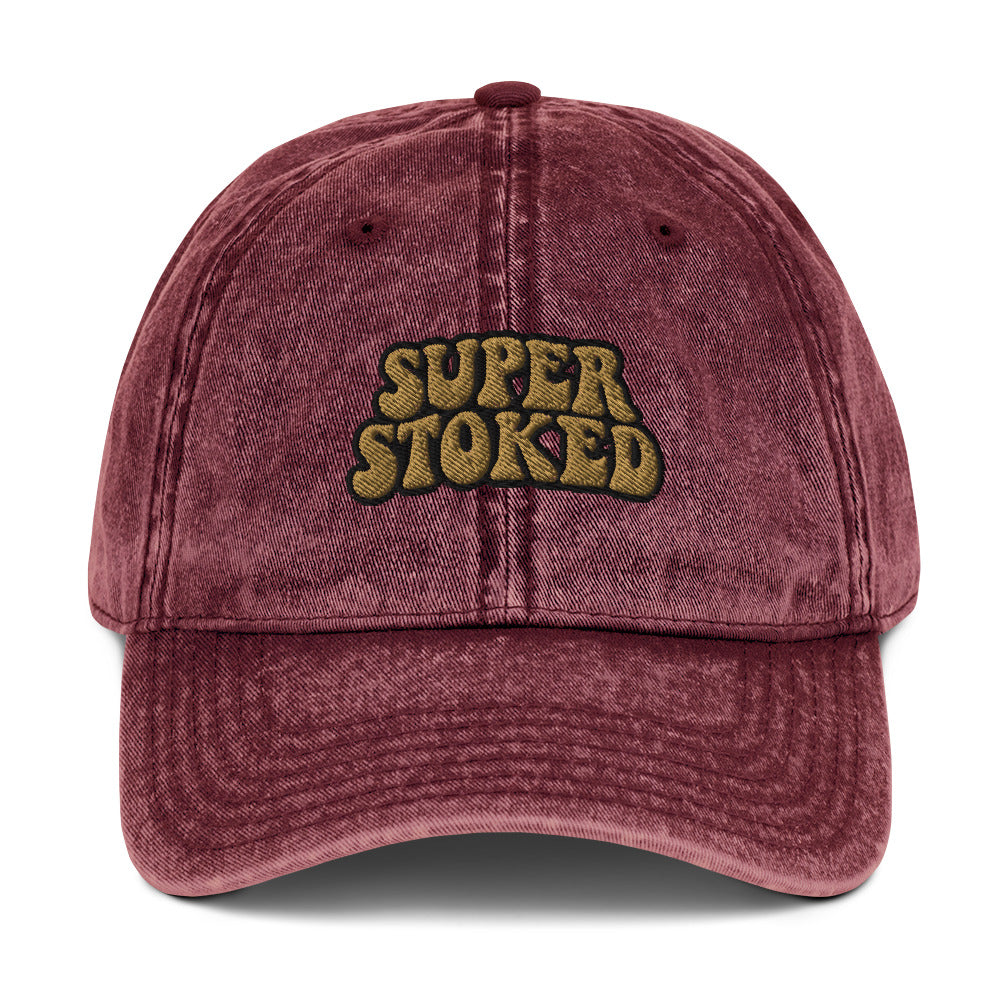 Flashback Vintage Cotton Twill Cap in Maroon, front view — Super Stoked