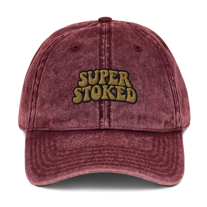 Flashback Vintage Cotton Twill Cap in Maroon, front view — Super Stoked