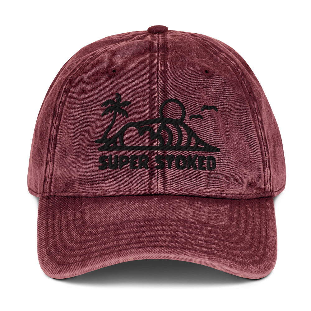 Dream Lines Vintage Cotton Twill Cap in Maroon, front view — Super Stoked