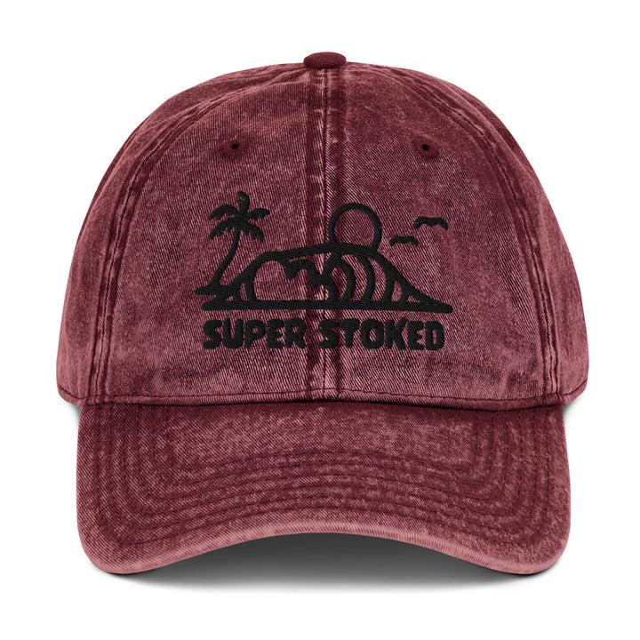 Dream Lines Vintage Cotton Twill Cap in Maroon, front view — Super Stoked