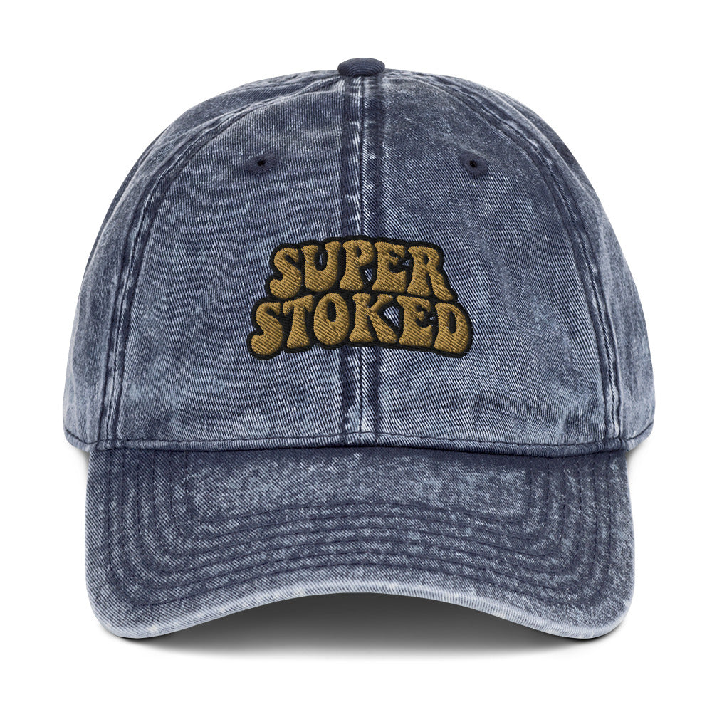 Flashback Vintage Cotton Twill Cap in Navy, front view — Super Stoked
