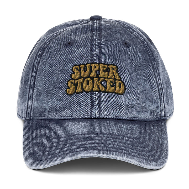 Flashback Vintage Cotton Twill Cap in Navy, front view — Super Stoked