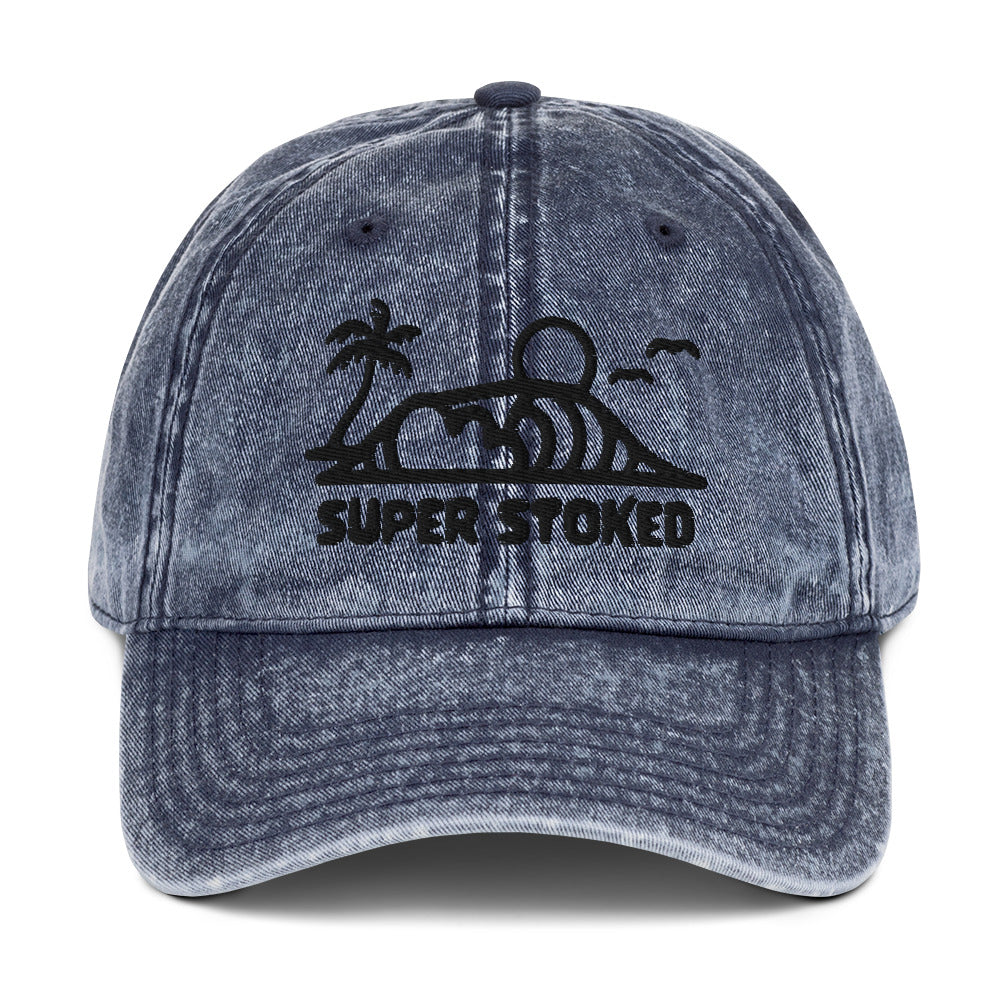 Dream Lines Vintage Cotton Twill Cap in Navy, front view — Super Stoked