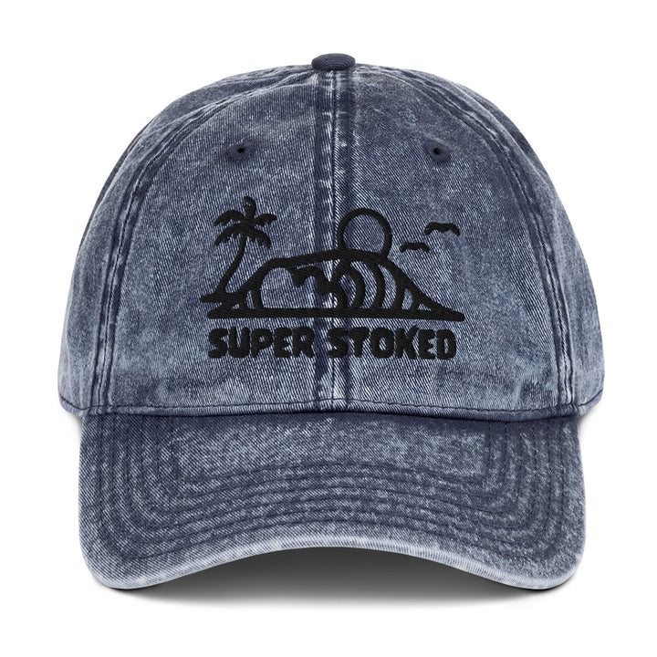 Dream Lines Vintage Cotton Twill Cap in Navy, front view — Super Stoked