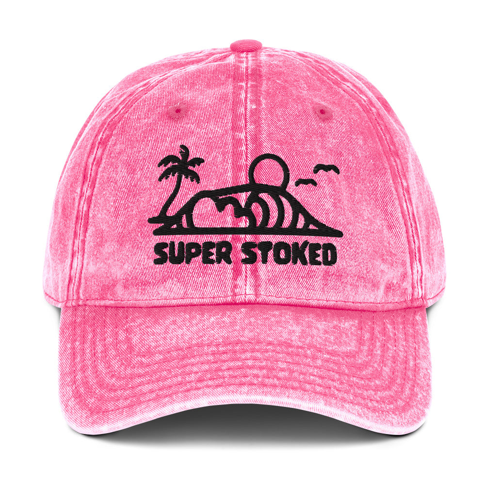 Dream Lines Vintage Cotton Twill Cap in Pink, front view — Super Stoked