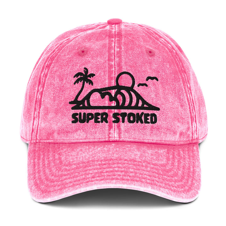 Dream Lines Vintage Cotton Twill Cap in Pink, front view — Super Stoked