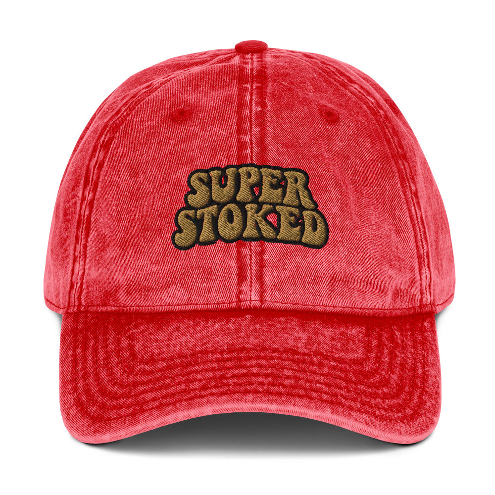 Flashback Vintage Cotton Twill Cap in Red, front view — Super Stoked
