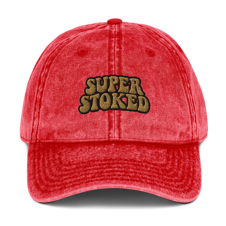 Flashback Vintage Cotton Twill Cap in Red, front view — Super Stoked