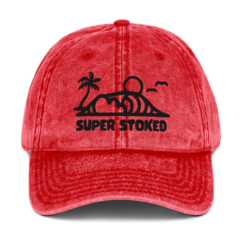 Dream Lines Vintage Cotton Twill Cap in Red, front view — Super Stoked