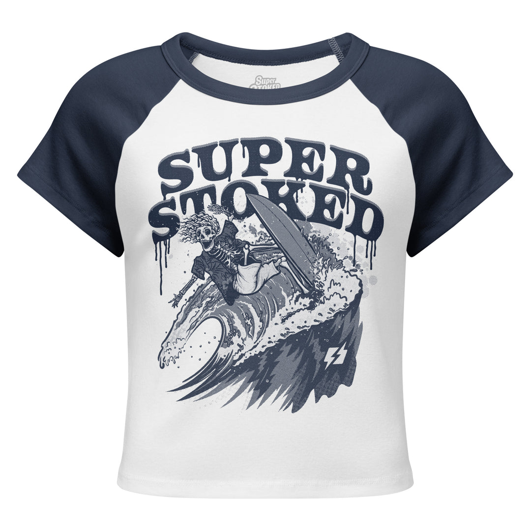 Surf &amp; Deatroy Navy Womens Raglan Baby T-shirt in White Navy, front view — Super Stoked
