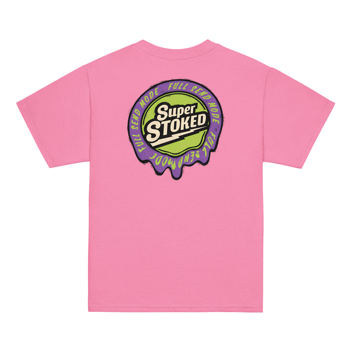 Melted Wax Youth Classic T-shirt in Azalea, back view — Super Stoked